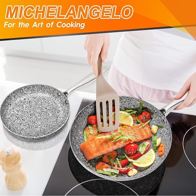 MICHELANGELO Frying Pans Set with 100% APEO & PFOA-Free Stone Non Stick Coating, Granite Skillet Set, Nonstick Skillets 3 Pcs,8/9.5/11 inch