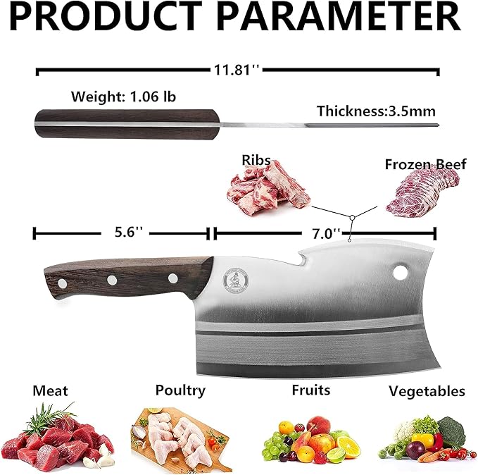 Kitory 7" Meat Cleaver, Chinese Chefs Knife with Wenge wood Handle, Butcher Knife Bone Cutter, Multi-Purpose Dual Edges Heavy Duty Kitchen Chopper, 2025 Kitchen Gadget Gift