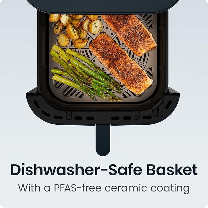 Chefman Crispinator Air Fryer 6-in-1 with 8 Qt capacity, 450°F Max Temp with TurboFry Pro Technology for Fast and Even Results, Viewing Window, Nonstick Ceramic Basket