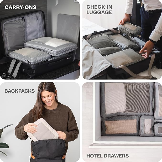 Aerotrunk Compression Packing Cubes for Travel - Luggage Organizer Bags - Double Zipper Packing Cubes for Suitcases (2-Pack, Olive)