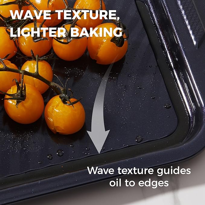 HONGBAKE 9-Piece Baking Pans Set with Wave Texture, 0.8mm Thick Bakeware Sets Non Stick, Includes Stackable Cookie Sheets for Oven Cooking, Cake Pan, Muffin Pan, Loaf Pan, Roasting Pan, Rack, Blue