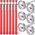 Xuhal 6 Pcs Stainless Steel Kitchen Thermometer with 5 Inch Long Stem 1 Inch Dial Thermometer Milk Frothing Food for Oven Probe Meat Grill BBQ Cooking Chocolate Water(Red)
