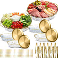 Baderke 6 Sets 11.8" Chilled Serving Tray for Parties Round Iced Platter with Ice Underneath Stainless Steel Clip Fruit Fork Shrimp Cocktail Serving Dish for Oysters Crawfish Fruits (Gold)