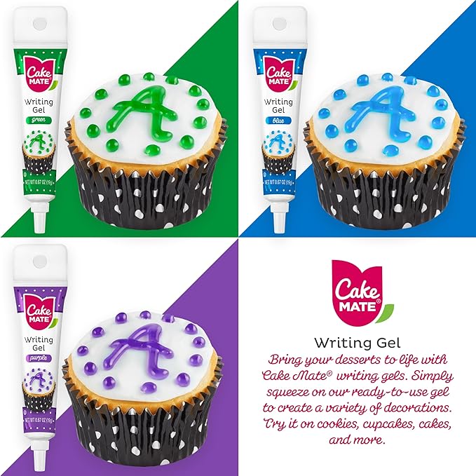 Cake Mate 9-Pack Edible Cake Writing Gels for Cake and Cookie Christmas Decorating - Easy Squeeze Gel in Vibrant Colors (0.67 oz Each) - Perfect for Cakes, Cupcakes, Cookies, and Brownies