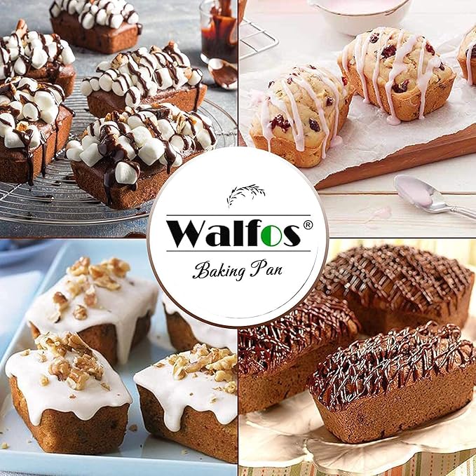 Walfos Silicone Mini Bread Baking Pan 6 Cavities Non-Stick Silicone Mini Loaf Pans 2 Pieces Food Grade Baking Mold For Bread, Cakes, Muffin, Dough, Easy Pop Out and Dishwasher Safe