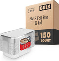Foil Pans with Lids - 9x13 Aluminum Pans with Covers - 150 Foil Pans and 150 Foil Lids - Disposable Food Containers Great for Baking, Cooking, Heating, Storing, Prepping Food