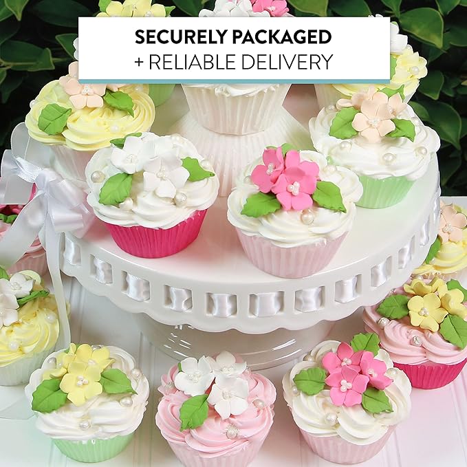 Global Sugar Art Blossoms and Leaves Edible Sugar Cake & Cupcake Flowers, Pink, Small Unwired, 24 Count with Leaves by Chef Alan Tetreault
