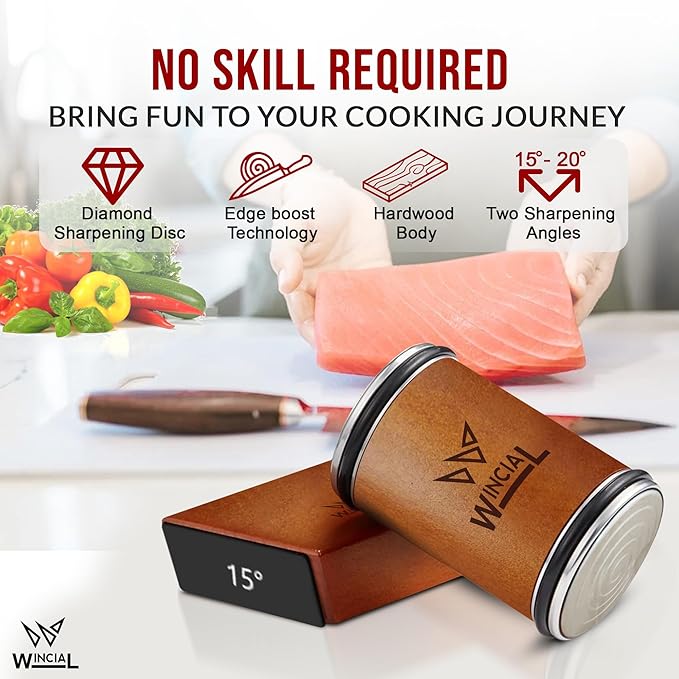 Rolling Knife Sharpener | Professional 15° Angle Manual Knife Sharpener For Japanese & Precision Blades with Magnetic Base & Non-Slip Grip
