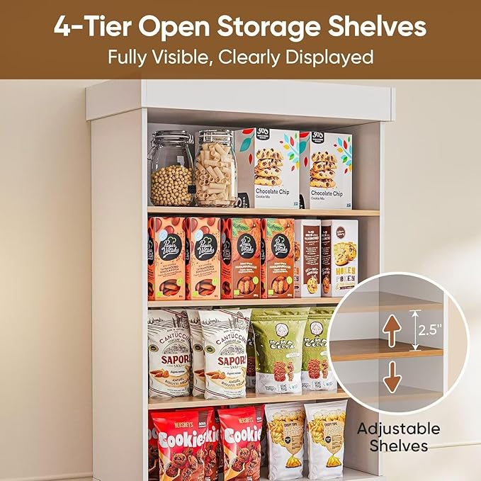 70.8" Tall Farmhouse Kitchen Pantry Cabinet, Modular Storage Cabinet with 6-Tier Adjustable Shelves, White, Wooden Hutch for Living Room, Kitchen, Set of 2
