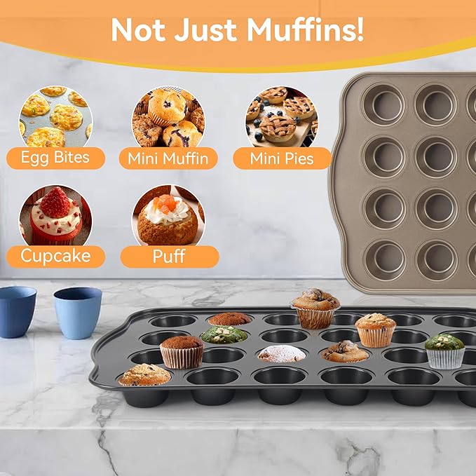 Cupcake Pan Nonstick 2 Pack (Gold, Mini 24 cup)