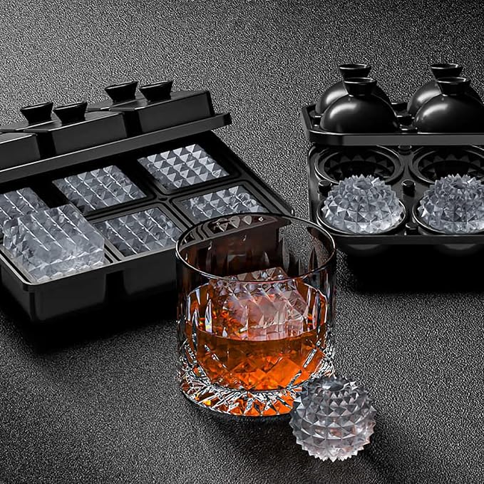Bangp Large Ice Cube Tray for Whiskey,Perfect Etched Ice Cubes, Big Ice Cube Mold for Cocktails,Whiskey (Etched Sphere)
