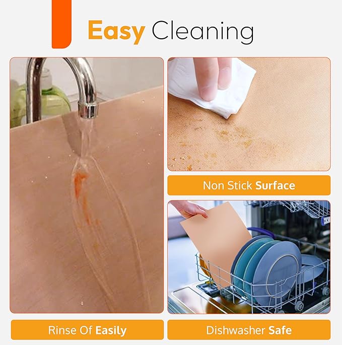 Teflon Sheets for Heat Press and Baking - Reusable PTFE Oven Liners, Premium Teflon Sheet for Baking - Heat Resistant Range Mat - Food Safe, BPA & PFOA Free - Large 16" x 20” (3-Pack)