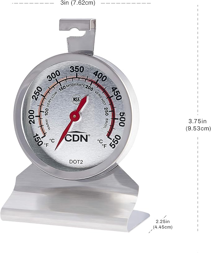 CDN Oven Thermometer ProAccurate®, Easy-to-Read 2"" Dial, Stainless Steel Housing, Temperature Zones, Stand or Hang, Monitor Oven Temperatures, NSF Certified - DOT2