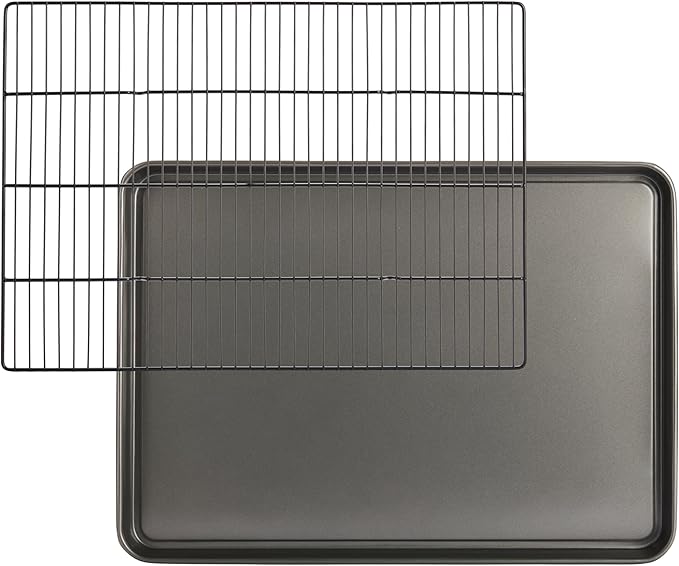 GoodCook Set of 2 Everyday Nonstick XL Cookie Sheet and XL Cooling Grid, Gray