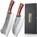2PCS Meat Cleaver & Heavy Duty Bone Chopper Knife Set, Hand Forged German High Carbon Stainless Steel Butcher Knife for Home Kitchen & Outdoor