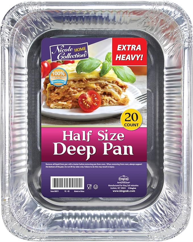 Aluminum Pans Half Size, 9X13, Extra Heavy Duty Disposable Foil Pans For Baking (20 Pack) Roasting & Chafing, Deep Tin Foil Bakeware, Steam Table Tray, Cookware, Food Prepping, Cake & Oven Pan