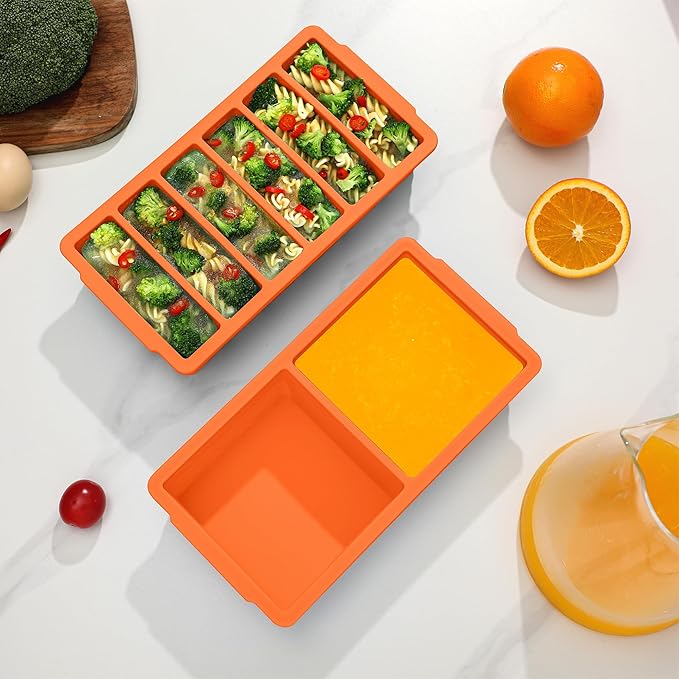 2-Pack Silicone Freezer Trays with Lid, 2 Large 2-Cup(500ml) & 6 Small 1/2-Cup(125ml) Soup Freezer Container Molds, Ice Cube Tray For Meal Prep & Freezing Soup, Stews, Sauces, Oven & Dishwasher-Safe