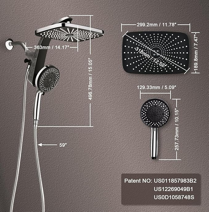 High Pressure Rain Shower Head: Upgrade Shower Heads with Handheld Spray Combo with Fixed Showerhead and 10 Sprays Handheld Shower Head, Detachable Shower head Built-in Magnetic Docking and Power Jets
