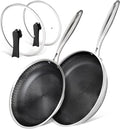 MICHELANGELO Stainless Steel Frying Pan Set with Lids, 9.5 & 11 Inch Frying Pans Nonstick, Stainless Steel Fry Pan Set, Honeycomb Pans for Cooking, Skillet with Lid - Induction Compatible