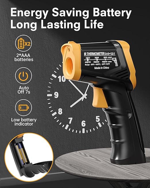 Eventek Infrared Thermometer Gun, Laser Thermometer Temperature Gun -58°F to 1112°F, IR Temp Gun for Cooking, Pizza Oven Accessories, Griddle, AC, Barbecue, Air Thermometer, Kitchen Cooking,Meat