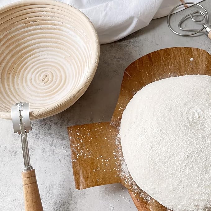 Sourdough Bread Baking Supplies - Banneton Bread Proofing Basket Set of 2, Banneton Basket 9 Inch Round Proofing Baskets Sourdough Starter Kit for Making Baking Fermentation