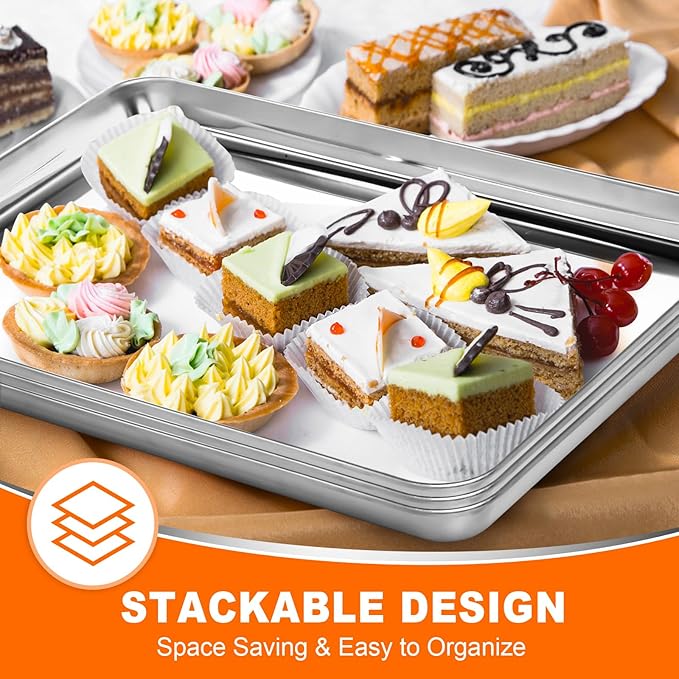CEKEE Baking Sheet Set of 12, Stainless Steel 16 Inche Cookie Sheets for Baking, Baking Sheet Pan Toaster Oven Tray, Jelly Roll Pan, Warp Resistant & Heavy Duty, Size 16 x 12 x 1 Inches