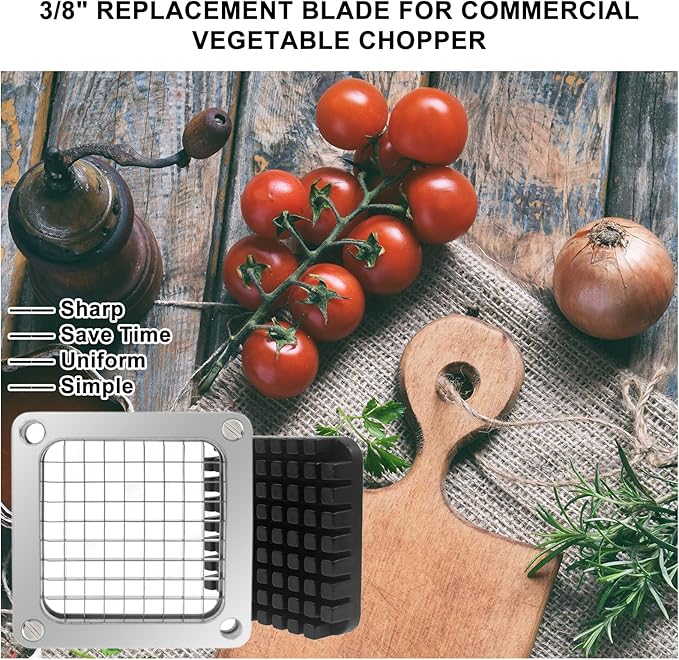 2Pcs 3/8''Replacement Chopper Blade, Commercial Vegetable Chopper Dicer Stainless Steel Blade and Pusher Block for Fruit Cutting Machine Tomato onion French Fries Cutter