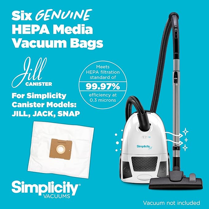 Simplicity Vacuums 6-pack Vacuum Bags Type Z and Filter Set for Jill Canister Vacuum Cleaner, SZH-6 Bags and SF-I4.3 Filter Set with Certified HEPA FiltratioN