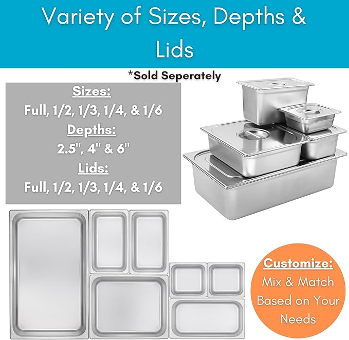 BIRDROCK HOME Stainless Steel Steam Table Pan - Hotel, Restaurant & Catering Supplies - 24 Gauge Steel, 9.9 qt Capacity - Meal Prep, Cooking, & Food Storage Container - 6" Depth, 1/2-Size (6 Pack)