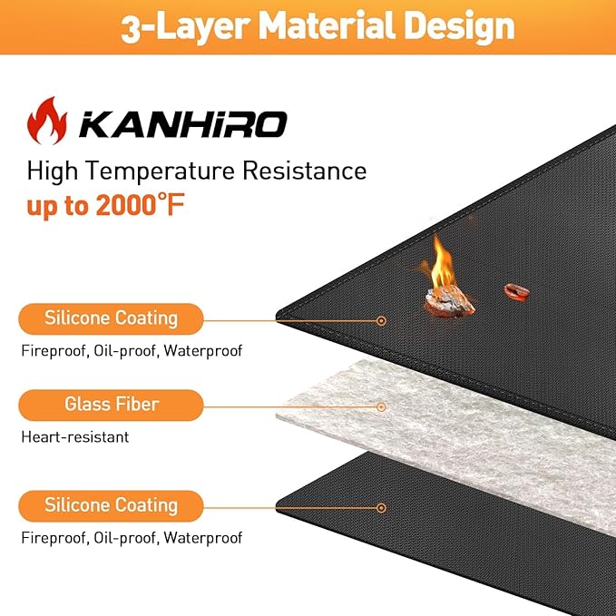 kanhiro Large 65 x 48 inches Under Grill Mat for Outdoor Grill, Indoor Fireplace/Fire Pit Mat, Double-Sided Fireproof Grill Pad, Oil-Proof Waterproof BBQ Protector for Decks and Patios