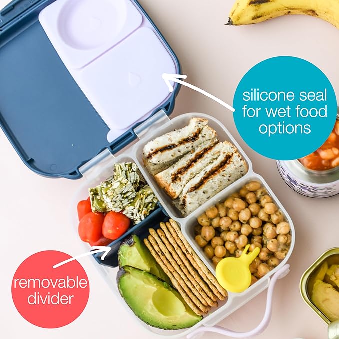 b.box Mini Lunch Box, Bento Box for Kids, Snack Container with 2 Leak Proof Compartments, Reusable Snack Containers with Lids, Kids Lunch Boxes Ages 3+, BPA Free, 4 1/4 Cup Capacity (Blue Slate)