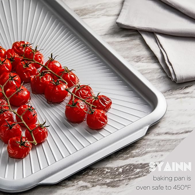 SYAINN Non-stick Ceramic Baking Sheet Set, 3 Pieces- Aluminum Steel Cookie Sheets for Baking-Includes Half/Quarter/Jelly Roll Pans-Warp Resistant, Toxic, PTFE & PFOA Free-Grenoble Green