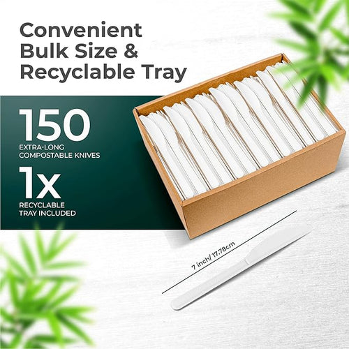 100% Compotable Knives Disposable Compostable Cutlery Set Silverware by Koalalove 150pc (CK150)