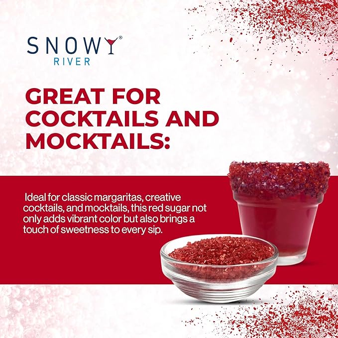 Snowy River Red, Cocktail & Margarita Sugar Rimmer - Vibrant Color Glass Rimming Sugar with Medium Crystal Texture - 8oz