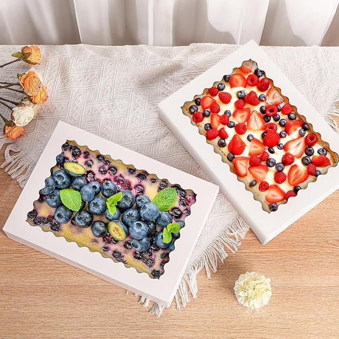 8 Pcs Cookie Boxes,14x10x2.5 Inch Large Bakery Boxes with Window for Pies Chocolate Strawberries Muffins Donuts Pastry Dessert Christmas(Brown) (White, 14 * 10 * 2.5inch/8pcs)