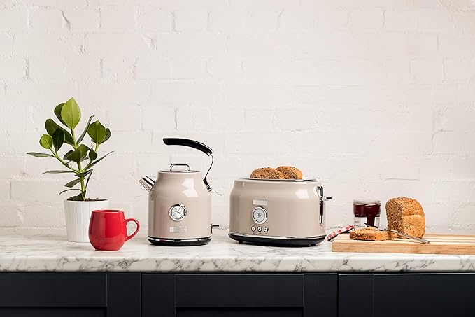 Haden Dorset 1.7 Liter Stainless Steel Electric Kettle, Hot Water Kettle with 360-Degree Base and Auto Shutoff, Putty & Chrome