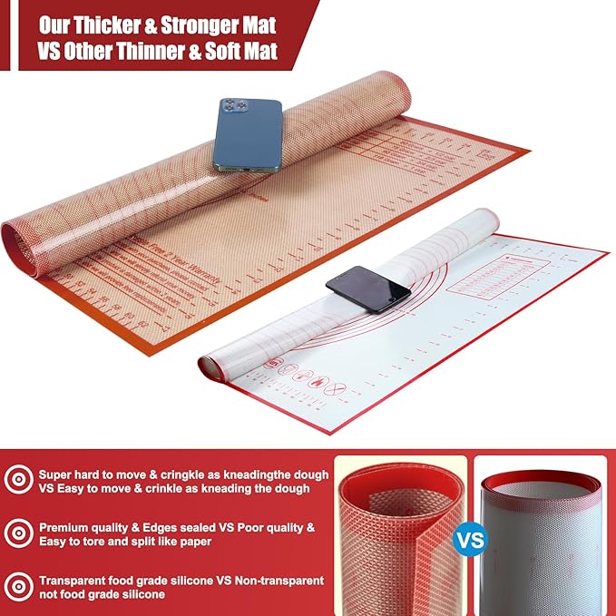 Silicone Baking Mat 36x24 Inch Nonstick Pastry Mat Perfect for Dough Mat, Pastry Board, Kitchen Counter Mat - For Dough, Pastry, Pie Crust, Fondant, Cookies, Bread, Pasta/Pizza, Red