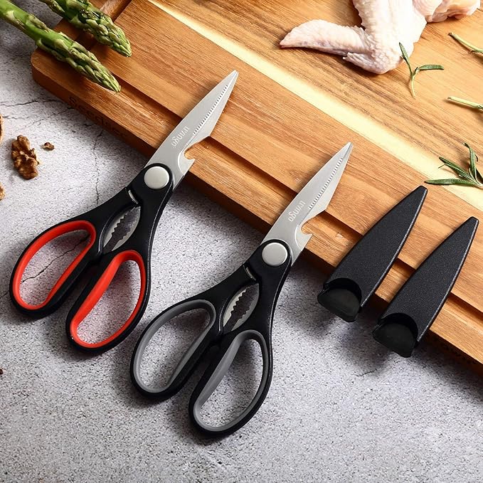 LIVINGO 8" Kitchen Scissors All Purpose - 2 Pack Heavy Duty Kitchen Meat Shears, Stainless Steel Multi-function Food Scissors for Cooking Cutting Chicken, Turkey, Bones, Poultry, Fish, and Vegetables