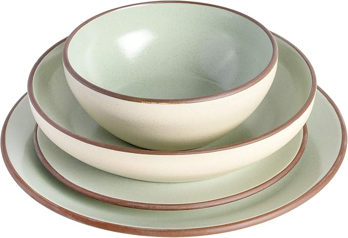 Gibson Elite Contempo Classic 16-Piece Double Bowl Dinnerware Set, Service for 4 – Mint Stoneware Plates and Bowls