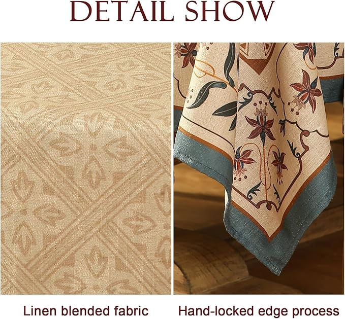 patdrea Designer Beige French Linen Tablecloth for Square Table,Anti-Wrinkle Durable Floral Table Cloth,Dacorative Cover for Kitchen Dining,Tea Party,Christmas,Thanksgiving,67"x67"-Fram