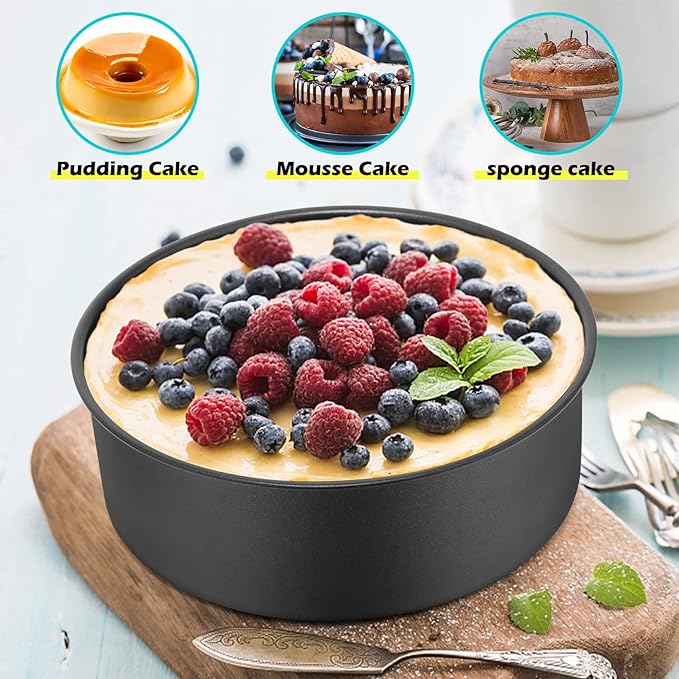 LIANYU 6 inch Cake Pans for Baking, Round Cake Pan Set of 4, Nonstick Stainless Steel Baking Tin Bakeware for Birthday Wedding Party, Non Toxic Coating, 3 Inch Deep, Black