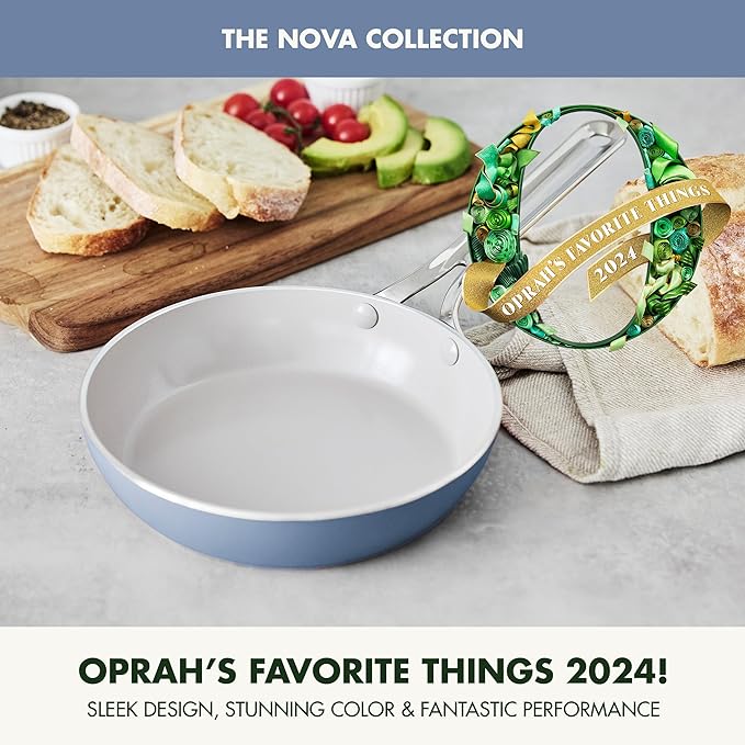 GreenPan Nova 8" Frying Pan Skillet, Oprah’s Favorite Things 2024, Ceramic Nonstick Cookware, PFAS Free, Toxin-Free, Induction Suitable, Dishwasher & Oven Safe, Durable, Easy Clean, Ocean Blue