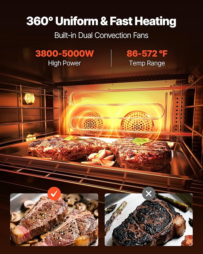 VEVOR Commercial Convection Oven, 4.24 cu.ft Conventional Countertop Oven for Full-Size Pans, Electric Convection Ovens with 4 Racks, 360° Hot Air Circulation, for Bakery, Restaurant & Pizza Shop