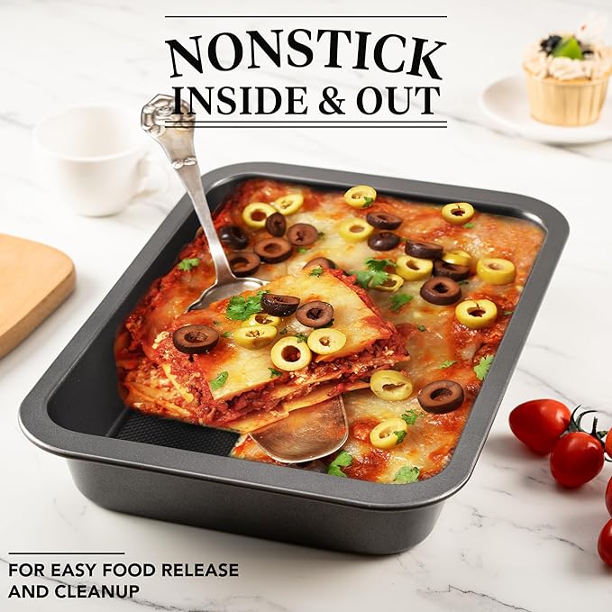 Cake Pan, Nonstick Baking Pan for Cake, Bread, Brownie or Lasagna, Heavy Duty Baking Dish with Diamond Texture Pattern and Wide Grips, Set of 2