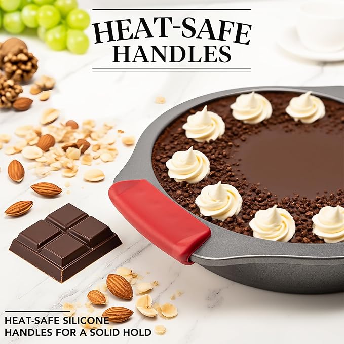 Tiawudi 9" Round Cake Pan Set of 2, 0.8mm Thick Heavy Duty Bakeware for Tiered & Layered Cakes, Nonstick Baking Pan with Diamond Texture for Even Heating, Cake Mold with Silicone Grip Handles