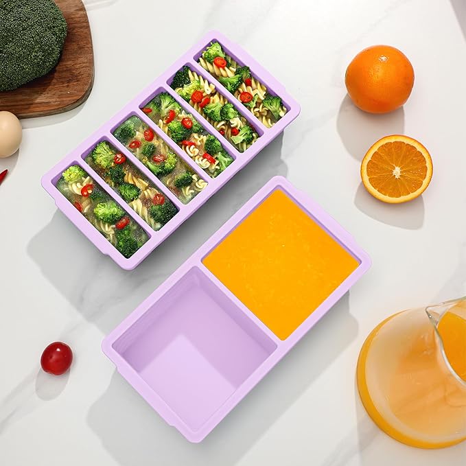 2-Pack Silicone Freezer Trays with Lid, 2 Large 2-Cup(500ml) & 6 Small 1/2-Cup(125ml) Soup Freezer Container Molds, Ice Cube Tray For Meal Prep & Freezing Soup, Stews, Sauces, Oven & Dishwasher-Safe