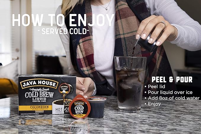 Java House Single-Serve Cold Brew Coffee Pods – 100% Arabica Liquid Concentrate – Smooth & Bold Colombian Roast – 6 Pods – Ready Hot or Iced, TSA Approved