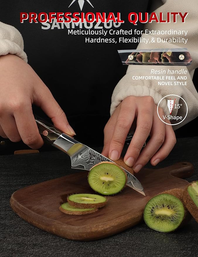 Bird Beak Paring Knife 3.5 Inch, Professional Kitchen Peeling Knife, Ultra Sharp Damascus Powder Steel with Full-tang Resin Handle, Bi Series