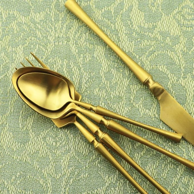 Gugrida Unique & Beautiful Flatware Set - 5 Piece Iridescent Silverware Sets | 18/10 Stainless Steel Reusable Cutlery Set | Gold Utensils Service For 1 with Dessert Fork, Knife, Spoon, Dinner Fork