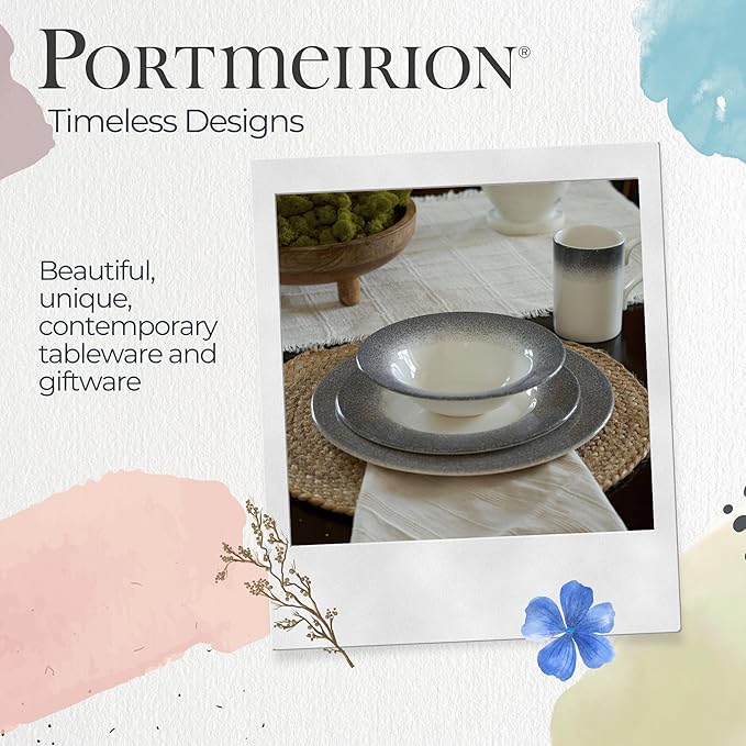 Portmeirion Potter's Mist 8" Dinner Plate (Set of 4) - Handcrafted Earthenware Plates with Accent Rim, Microwave & Dishwasher Safe - Ideal Tableware for Modern & Traditional Dining (Grey Mist)